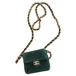 Chanel nano shoulder bag in green velvet with golden double C