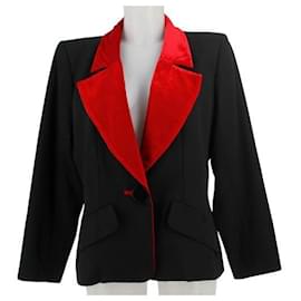 Veste en velours noire et rouge Yves Saint Laurent Rive Gauche 1990
