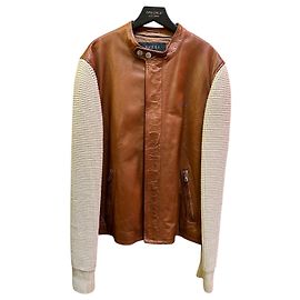 Giacca in pelle casual Gucci marrone e beige