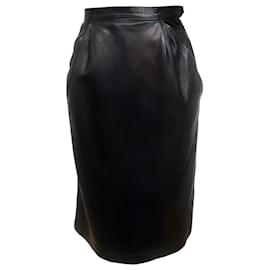 Gonna in pelle blu notte Saint Laurent Rive Gauche