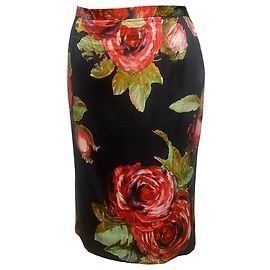 Seidenrock mit schwarzem Blumenmuster von Dolce & Gabbana
