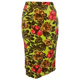Gonna in seta con stampa floreale verde Dolce & Gabbana