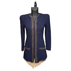 Chanel Boutique Navy Bouclé Knit Jacket CC Zip