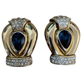 Orecchini pendenti in cristallo blu chiaro e strass di Christian Dior in tono oro