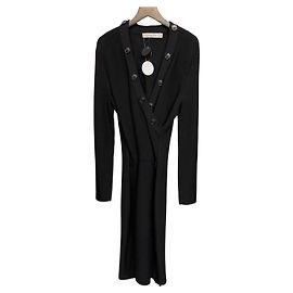 Abito avvolgente in maglia nera Christian Dior con dettagli in bottone a maniche lunghe, fatto in Italia