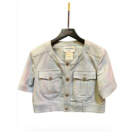 Giacca corta Chanel in denim blu cielo