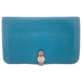 Portafoglio Lungo Dogon GM di Hermès in pelle Togo beige e blu