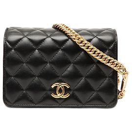 Cartera Bijoux Chanel Mini CC Negra de Cuir de Cordero Acolchado con Cadena