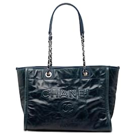 Chanel Blau Kleine Glänzende Kalbsleder Deauville Tasche