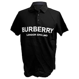 Burberry Luckland Logo Print Polo in Black Cotton