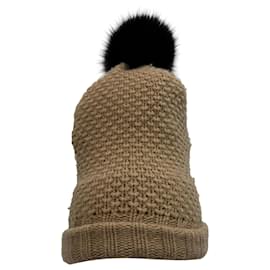 Berretto in lana marrone con pompon in maglia Burberry