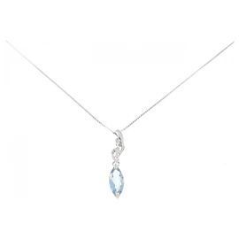 Autre Marque Platin PT900 PT850 Aquamarin Diamant Halskette