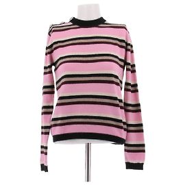 Ganni Camiseta rosa y negra a rayas de cachemira
