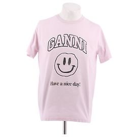 Camiseta de algodón rosa Ganni
