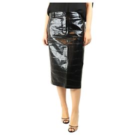 Stella Mc Cartney Falda midi de cuero sintético negro con estampado de cocodrilo - talla UK 10