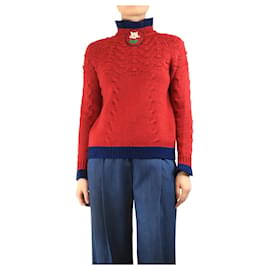 Suéter de punto rojo con detalle de flor - tamaño UK 8 - Chanel