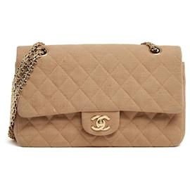 Chanel 2002 Borsa a Spalla Timeless Classica Double Flap in Pelle Jersey Beige