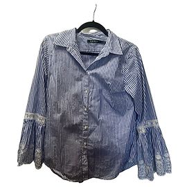Camisa de algodón a rayas Lauren Ralph Lauren con puños de encaje