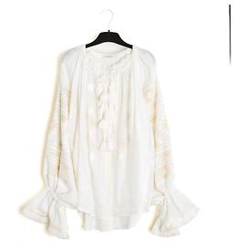 Autre Marque Vita Kin Top Lin Standardgröße SD Ecru Beige Leinen Bestickte Bluse Größe M L
