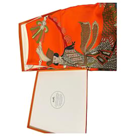 Hermès Seidenschal Orange Reitermotiv 90x90