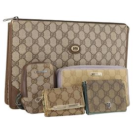 Carteira Clutch em Lona GG Supreme Gucci PVC 5 Set Bege Auth 174076
