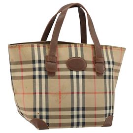 Borsa a mano in tela Nova Check Burberrys marrone oro Auth BA11552