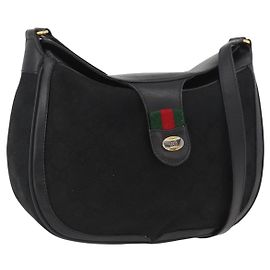 Bolsa de Ombro Gucci GG Canvas Web Sherry Line Preto Ouro 10 02 056 Auth yk20193A