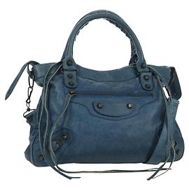 BALENCIAGA Bolsa de Mão The Town em Couro 2 em 1 Azul 240579 Auth am11151V