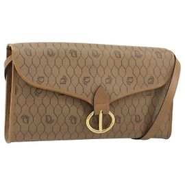 Borsa a spalla in tela a nido d'ape Christian Dior PVC marrone oro Auth bs34236