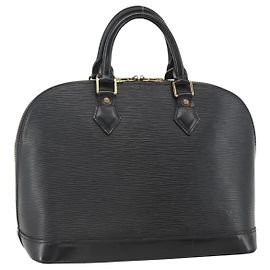 LOUIS VUITTON Bolsa de Mão Epi Alma Preto M52142 LV Auth BAZ687A