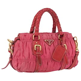 Borsa a Spalla PRADA Nylon Pelle 2 in 1 Rosa Oro Auth mr2258