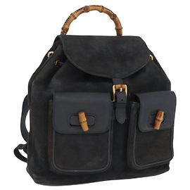GUCCI Bambus-Rucksack aus Wildleder Schwarz Gold 003 2058 0016 Auth 172522