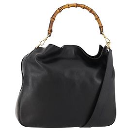 Borsa a mano in pelle Gucci Bamboo 2 in 1 Nero Oro Auth 169781