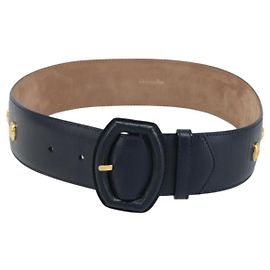 Christian Dior Gürtel Leder 29,5"" Marine Gold Auth 162585