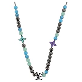 COLLANA LV BEADS LOUIS VUITTON in metallo Turchese Blu M00313 Auth BAZ738M