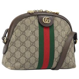Borsa a Spalla Gucci GG Supreme Web Sherry Line PVC Beige Oro 499621 Auth BA11752