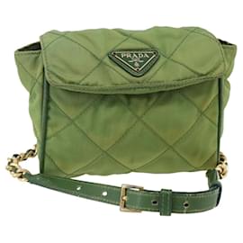 PRADA Borsa a Spalla con Catena Nylon Verde Oro Auth bs34264