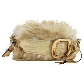 Borsa a spalla PRADA in pelliccia beige oro Auth BAZ731SM