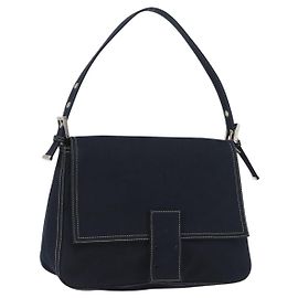 Borsa a mano FENDI Mamma Baguette in tela blu navy argento Auth BAZ024