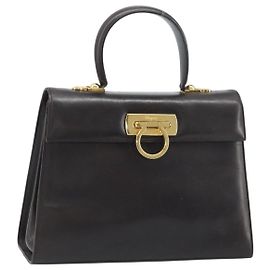 Borsa a mano in pelle Gancini Salvatore Ferragamo 2 in 1 Marrone Scuro Oro Auth BAZ434