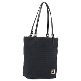 Borsa tote in tela Zucchino FENDI nera argento Auth mr2209