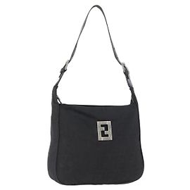 Bolso de Hombro FENDI de Lona Zucca Negro y Dorado Auth 174614