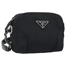 Borsa a spalla con catena Prada in nylon nero e oro Auth SW2325A