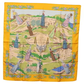 HERMES Carre 90 Scarf ""COSTUMES DES DEPARTEMENTS"" Silk Yellow Auth 174178A - Hermès