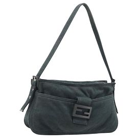 Borsa a mano FENDI Mamma Baguette in cotone grigio argento autentica mr2293