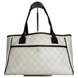Borsa tote vintage Gucci monogramma bianca e nera