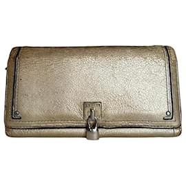 Carteira longa de couro vintage Celine Paris dourada - Céline