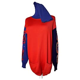 Vintage Gianni Versace Turtle Neck Sweater M Red Blue Black