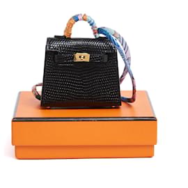 Charm de Bolsa Hermès Kelly Twilly Precioso en Cuero Negro