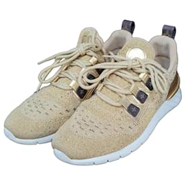 Sneakers Aftergame in pelle e tessuto a maglia dorato Louis Vuitton Taglia 40 Usato